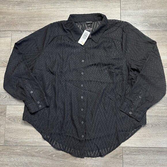 Nwt Women Torrid Deep Black Sheer Madison Clip Dot Zig Zag Button Top Size 1x - Picture 1 of 5